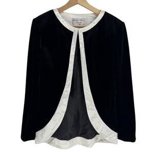 Adrianna Papell Occasions Vintage Black Velvet Lined Jacket Coat Blazer Size 10